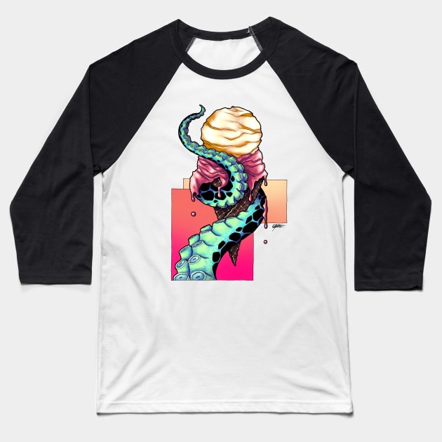 Tentacle Ice Cream Baseball T-Shirt by Indi Martin